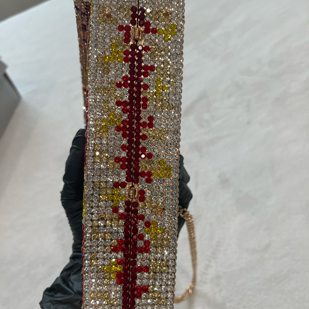Embellished Pizza Slice Rhinestone Clutch in Red, Gold & Clear - Picture 14 of 16